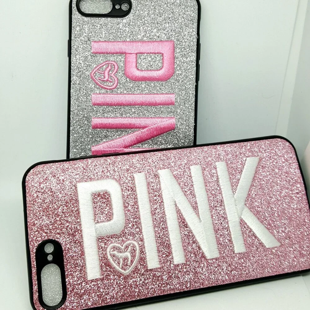 2 New Covers Silver and Pink for Iphone 8 Plus. Glitter (2Pack)